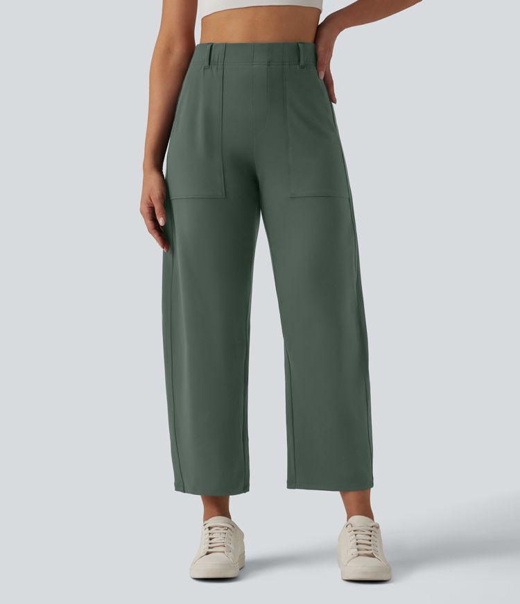 DayStretch High Waisted Barrel Leg Casual Trousers with Pockets