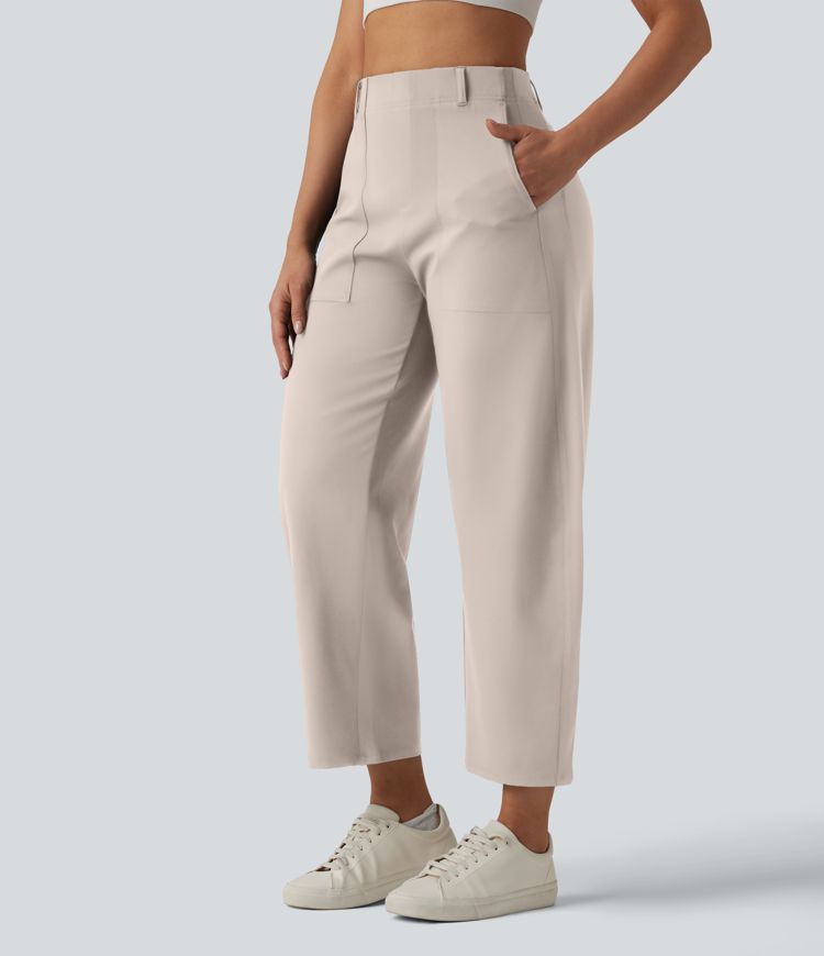 DayStretch High Waisted Barrel Leg Casual Pants with Pockets