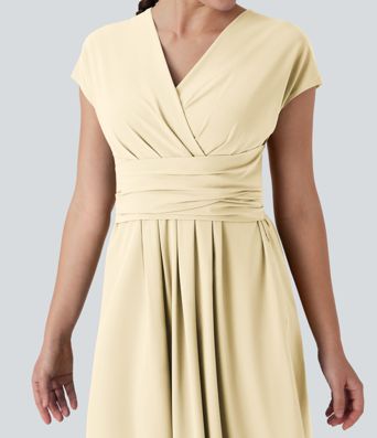 Breezeful™ V Neck Short Sleeve Pocket Tie Back Quick Dry Midi Casual Dress Breezeful™ V Neck Short Sleeve Pocket Tie Back Quick Dry Midi Casual Dress