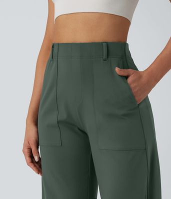 DayStretch High Waisted Barrel Leg Casual Trousers with Pockets