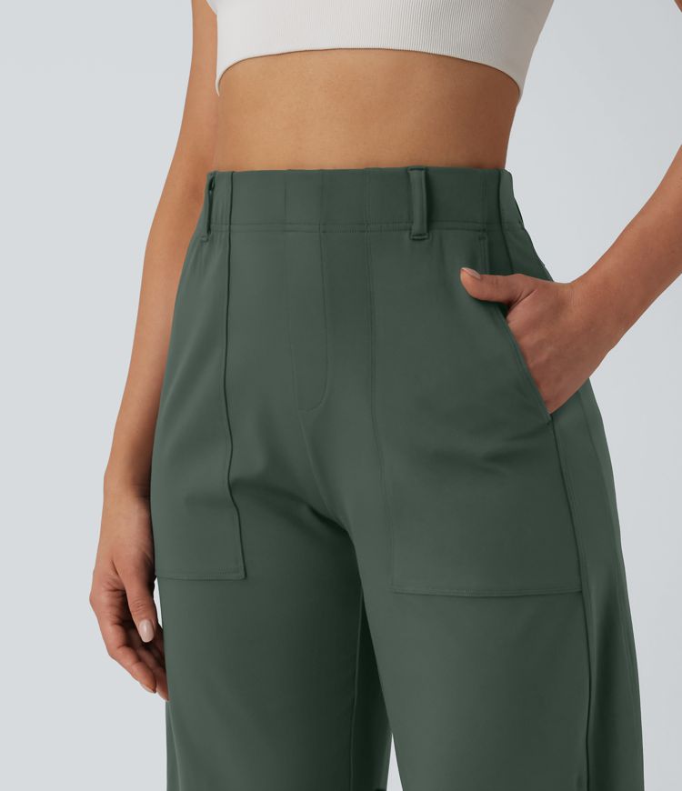 DayStretch High Waisted Barrel Leg Casual Trousers with Pockets