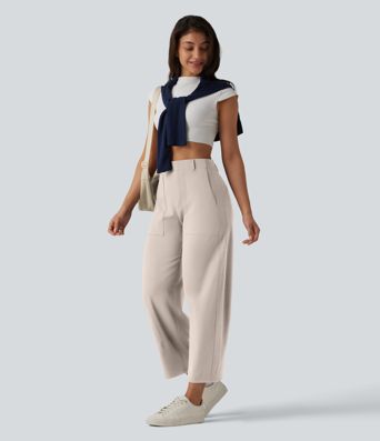 DayStretch High Waisted Barrel Leg Casual Pants with Pockets