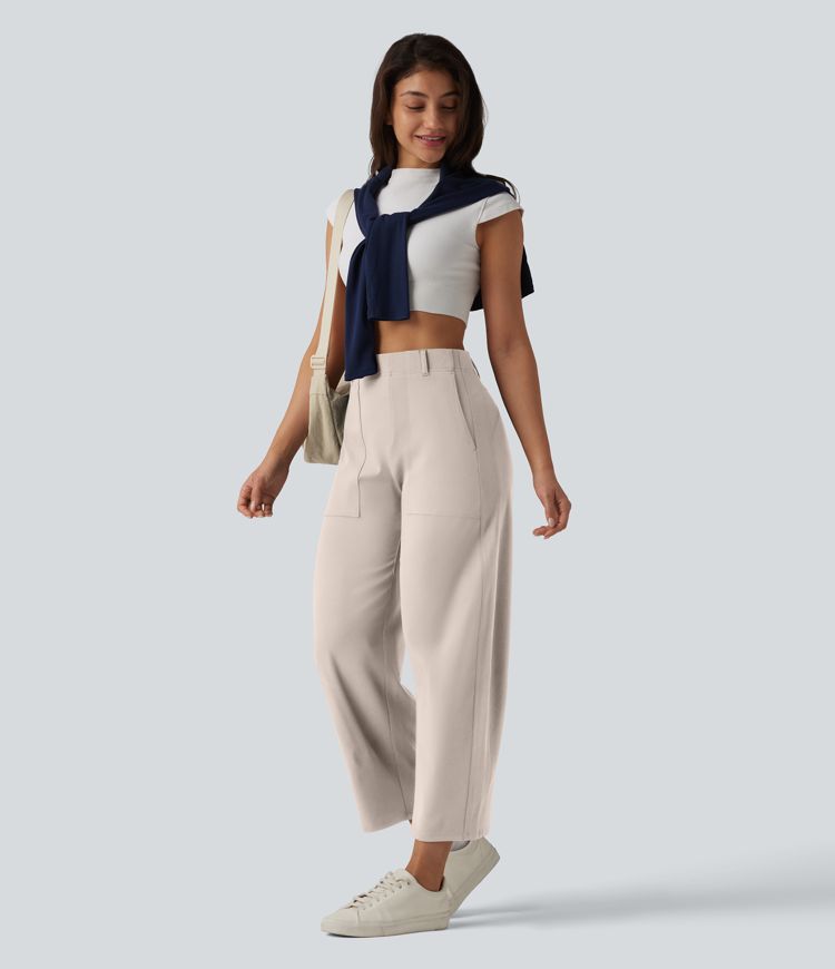 DayStretch High Waisted Barrel Leg Casual Pants with Pockets