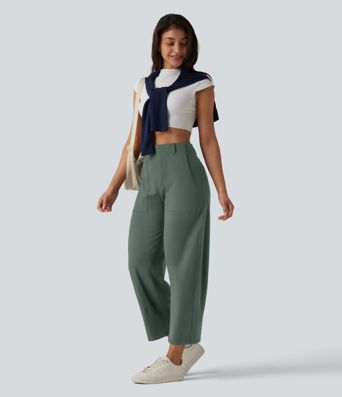 DayStretch High Waisted Barrel Leg Casual Trousers with Pockets