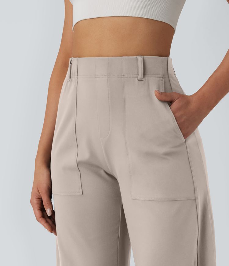 DayStretch High Waisted Barrel Leg Casual Pants with Pockets