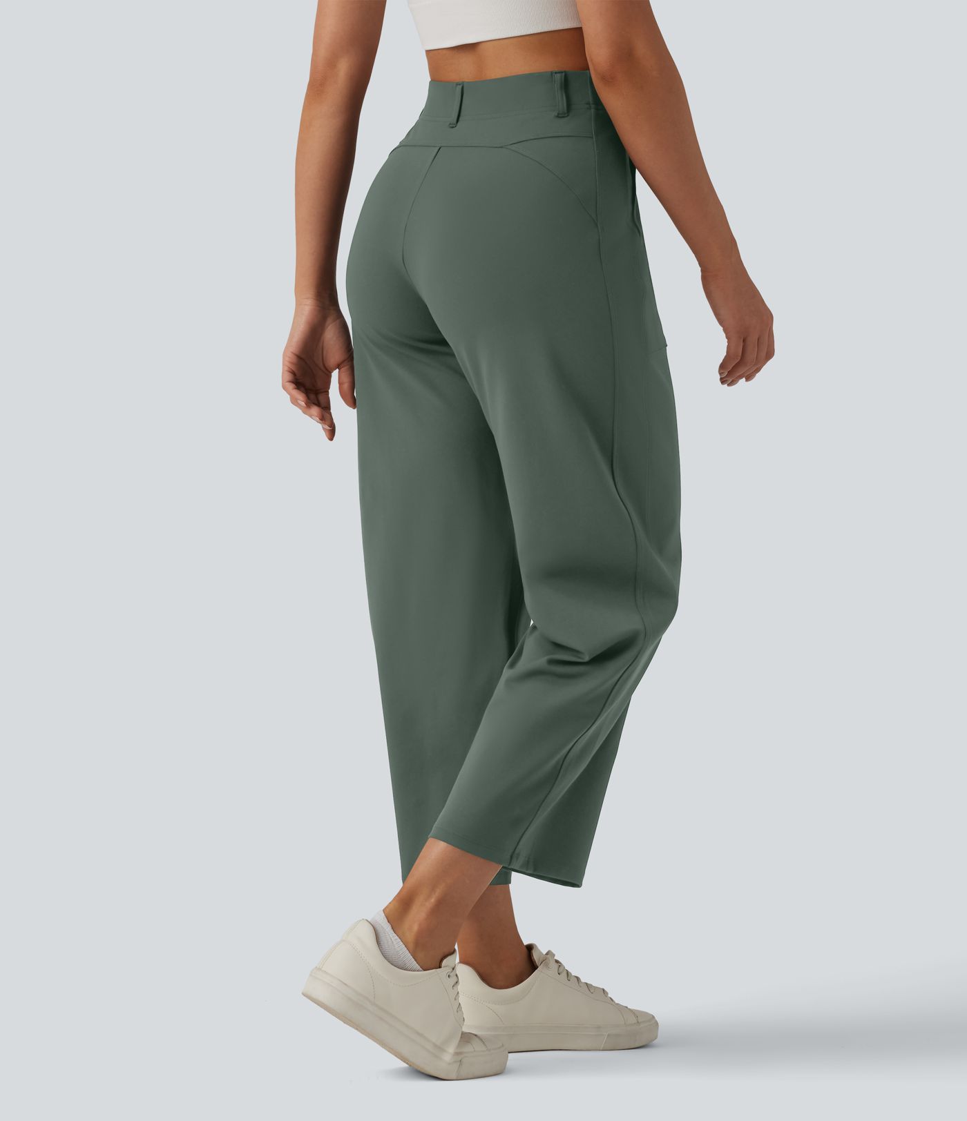 DayStretch High Waisted Barrel Leg Casual Trousers with Pockets