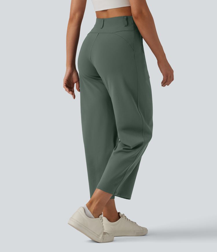 DayStretch High Waisted Barrel Leg Casual Trousers with Pockets