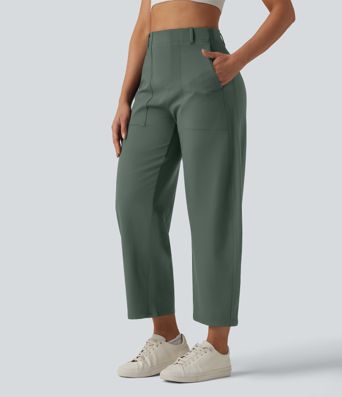DayStretch High Waisted Barrel Leg Casual Trousers with Pockets