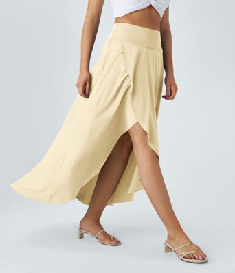 Breezeful™ High Waisted High Low Ruffle 2-in-1 Flowy Quick Dry Casual Regular Maxi Skirt