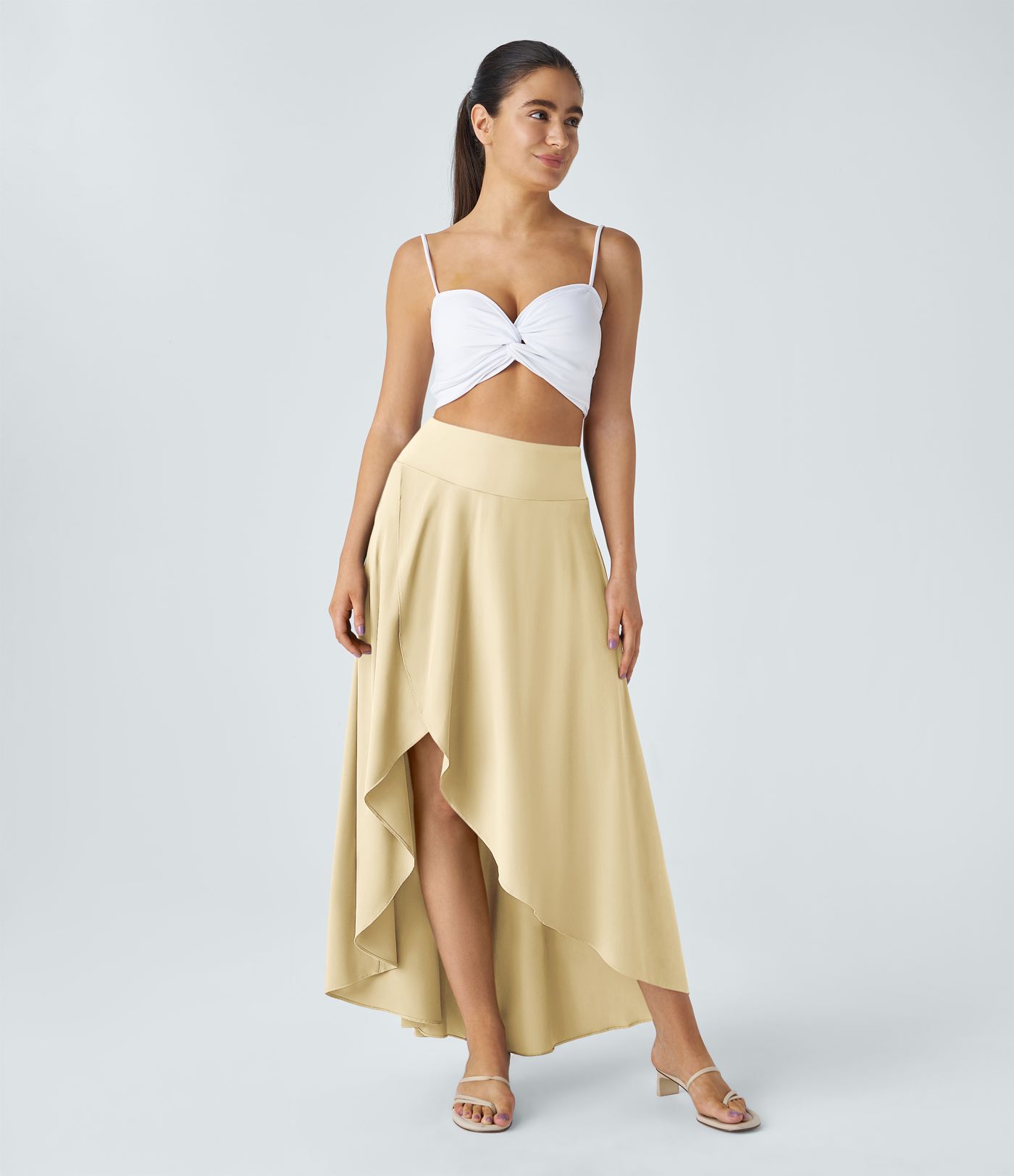 Breezeful™ High Waisted High Low Ruffle 2-in-1 Flowy Quick Dry Casual Regular Maxi Skirt