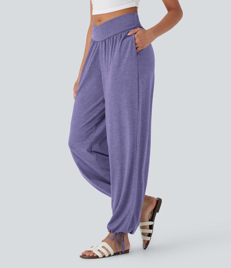 Joggers décontractés à taille haute avec poches et cordon de serrage Joggers décontractés à taille haute avec poches et cordon de serrage