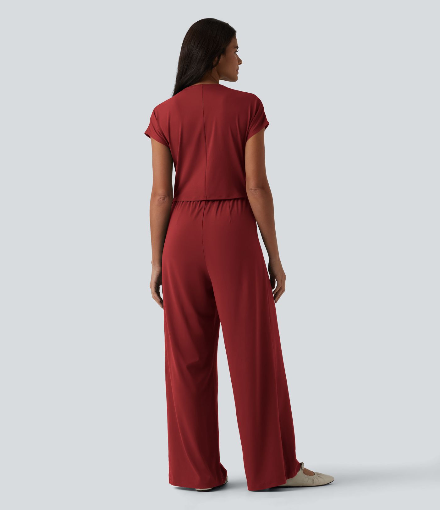 V Neck Short Sleeve Wide Leg Casual Jumpsuit with Pockets-Easy Peezy Edition