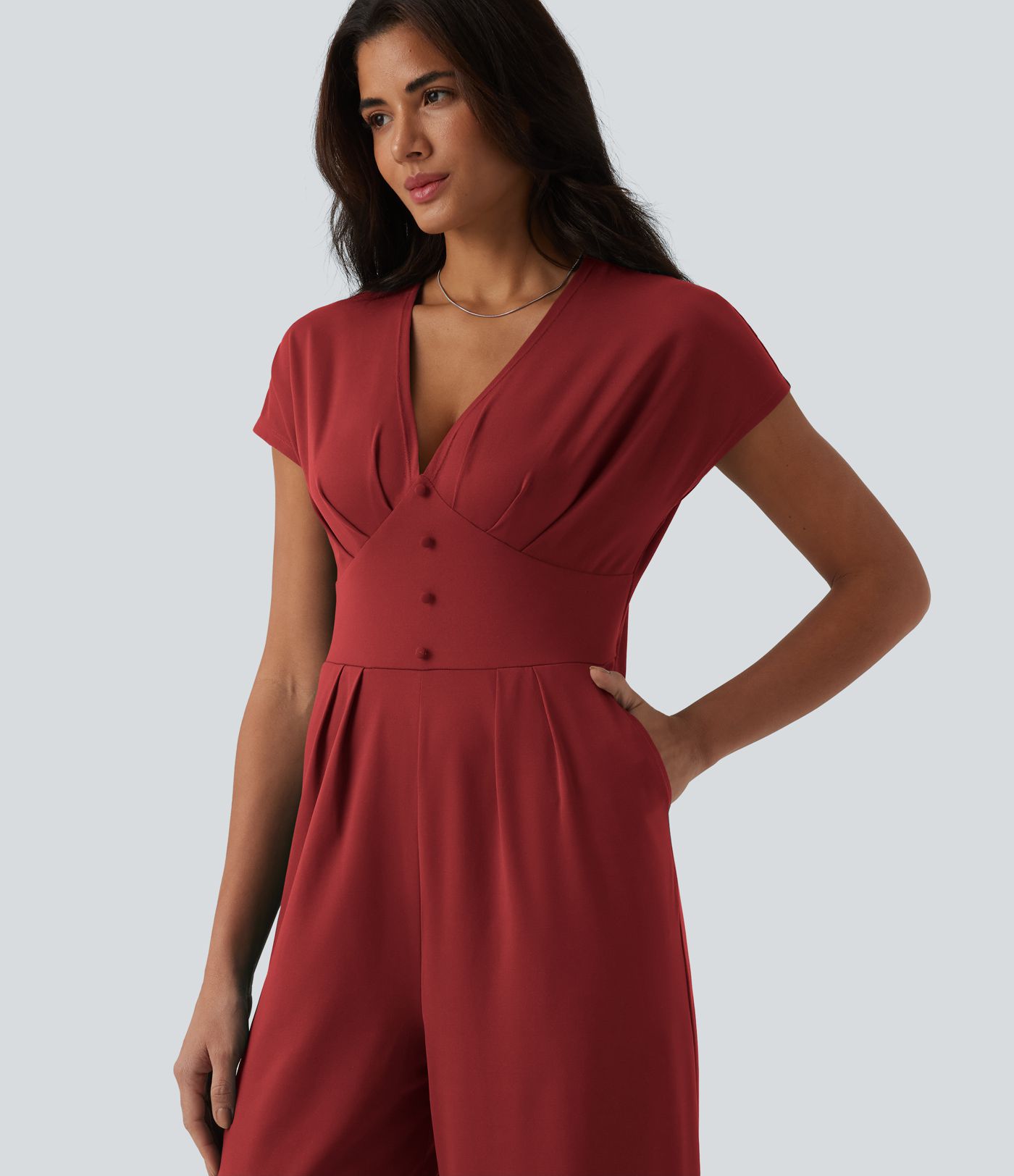 V Neck Short Sleeve Wide Leg Casual Jumpsuit with Pockets-Easy Peezy Edition