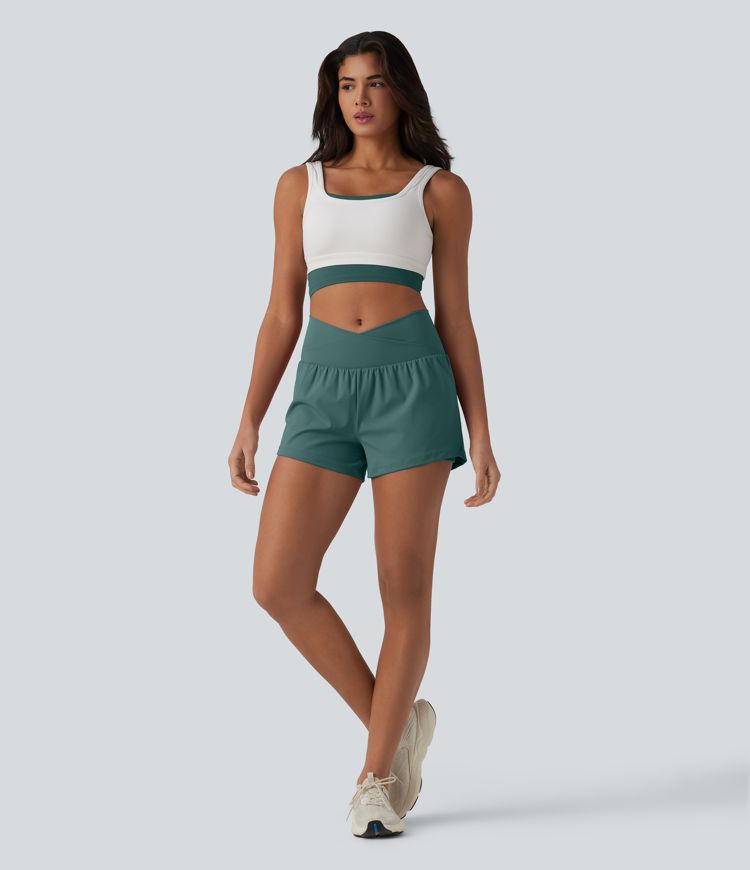 SoftlyZero™ Airy Crossover High Waisted 2-in-1 Cool Touch Yoga Shorts 3'' with Pockets