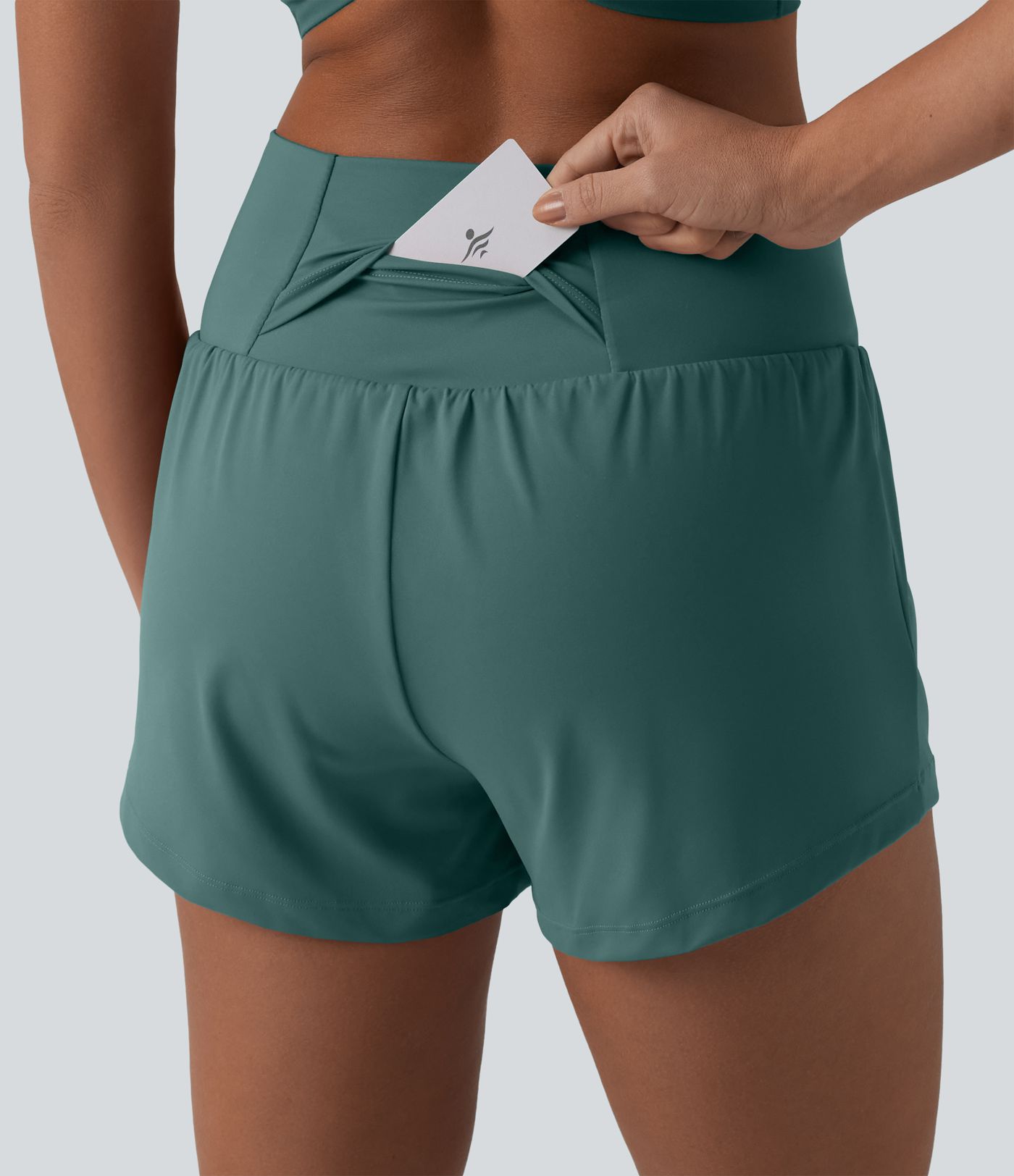SoftlyZero™ Airy Crossover High Waisted 2-in-1 Cool Touch Yoga Shorts 3'' with Pockets