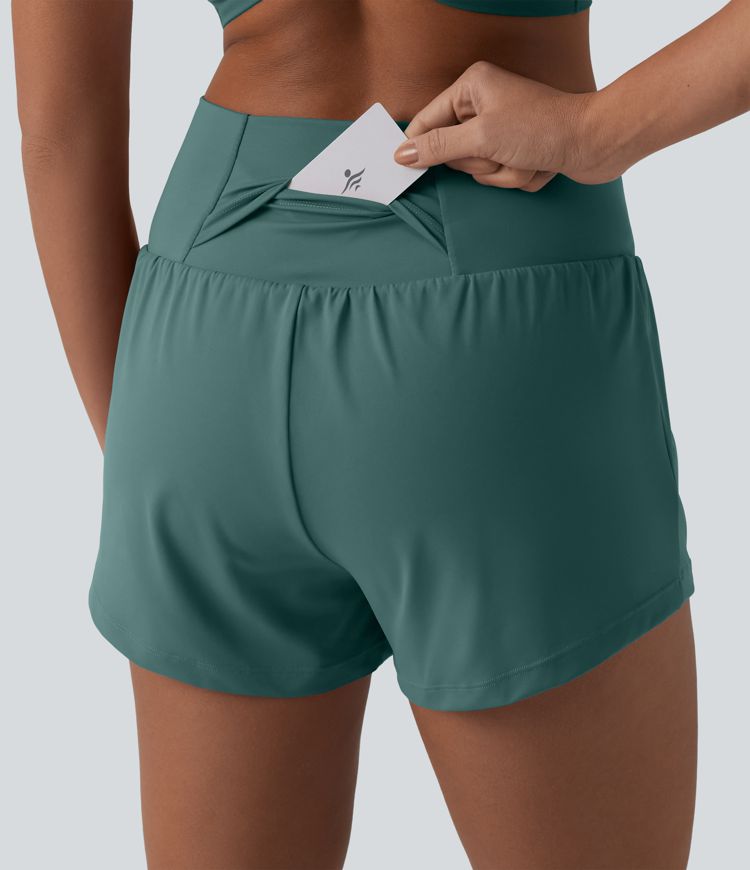 SoftlyZero™ Airy Crossover High Waisted 2-in-1 Cool Touch Yoga Shorts 3'' with Pockets