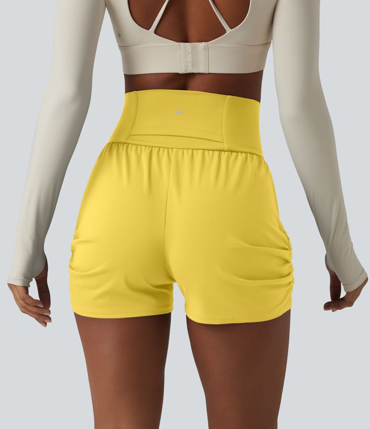 SoftlyZero™ Airy High Waisted Ruched Cool Touch Yoga Shorts 3'' with Pockets SoftlyZero™ Airy High Waisted Ruched Cool Touch Yoga Shorts 3'' with Pockets