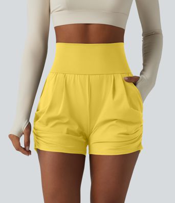 SoftlyZero™ Airy High Waisted Ruched Cool Touch Yoga Shorts 3'' with Pockets SoftlyZero™ Airy High Waisted Ruched Cool Touch Yoga Shorts 3'' with Pockets
