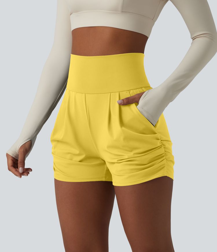 SoftlyZero™ Airy High Waisted Ruched Cool Touch Yoga Shorts 3'' with Pockets SoftlyZero™ Airy High Waisted Ruched Cool Touch Yoga Shorts 3'' with Pockets