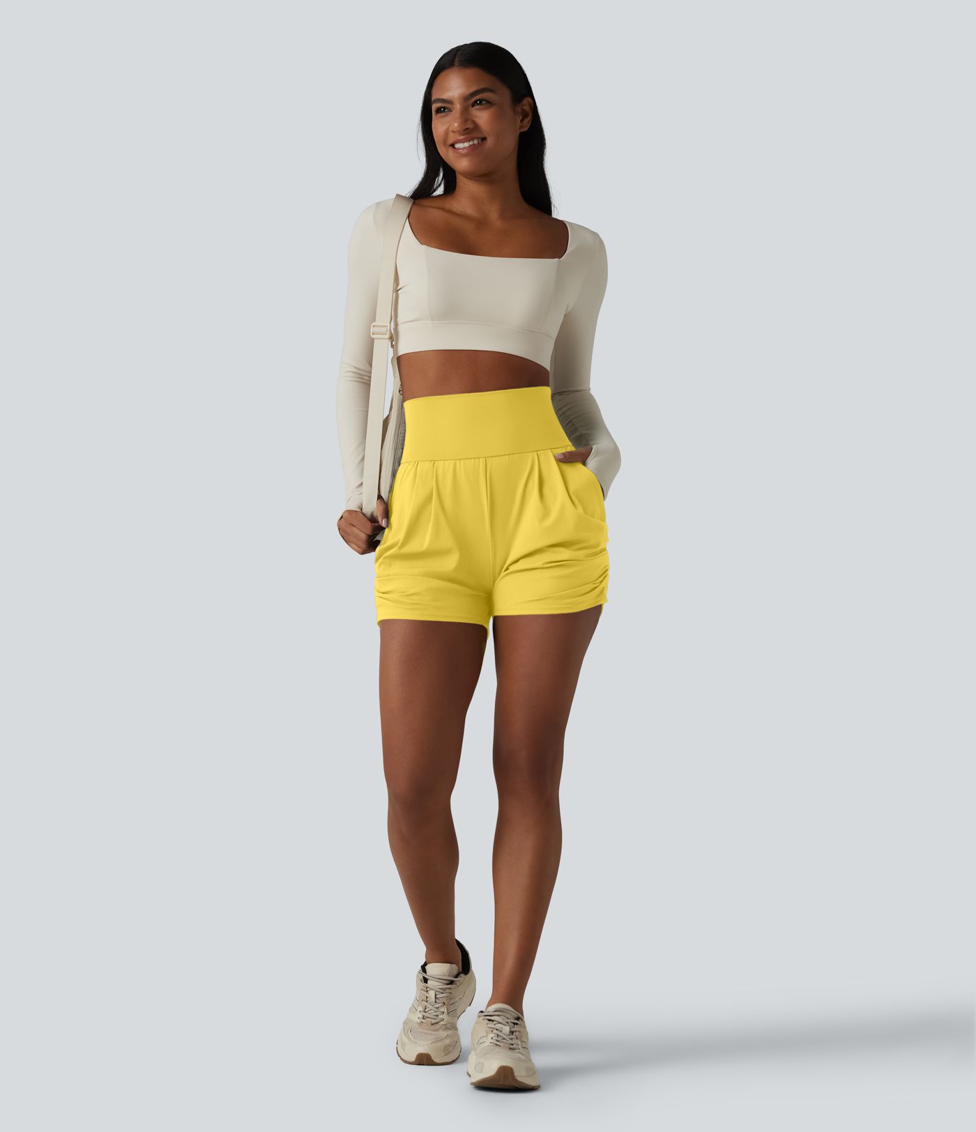 SoftlyZero™ Airy High Waisted Ruched Cool Touch Yoga Shorts 3'' with Pockets SoftlyZero™ Airy High Waisted Ruched Cool Touch Yoga Shorts 3'' with Pockets