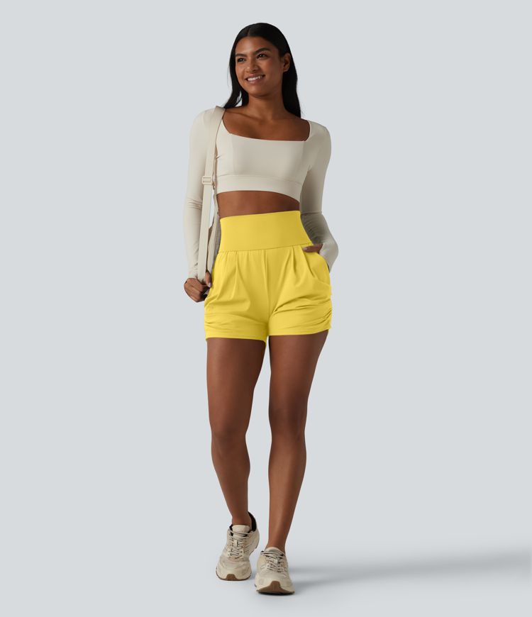 SoftlyZero™ Airy High Waisted Ruched Cool Touch Yoga Shorts 3'' with Pockets SoftlyZero™ Airy High Waisted Ruched Cool Touch Yoga Shorts 3'' with Pockets
