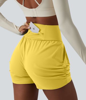SoftlyZero™ Airy High Waisted Ruched Cool Touch Yoga Shorts 3'' with Pockets SoftlyZero™ Airy High Waisted Ruched Cool Touch Yoga Shorts 3'' with Pockets