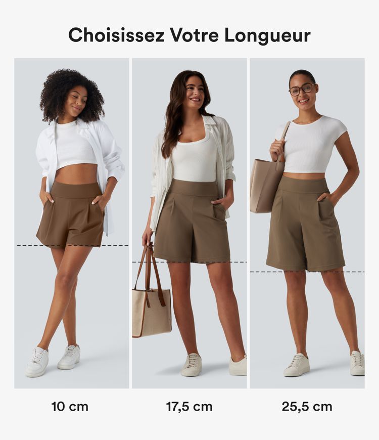 Short tailleur ample DayStretch taille haute 17,5 cm avec poches