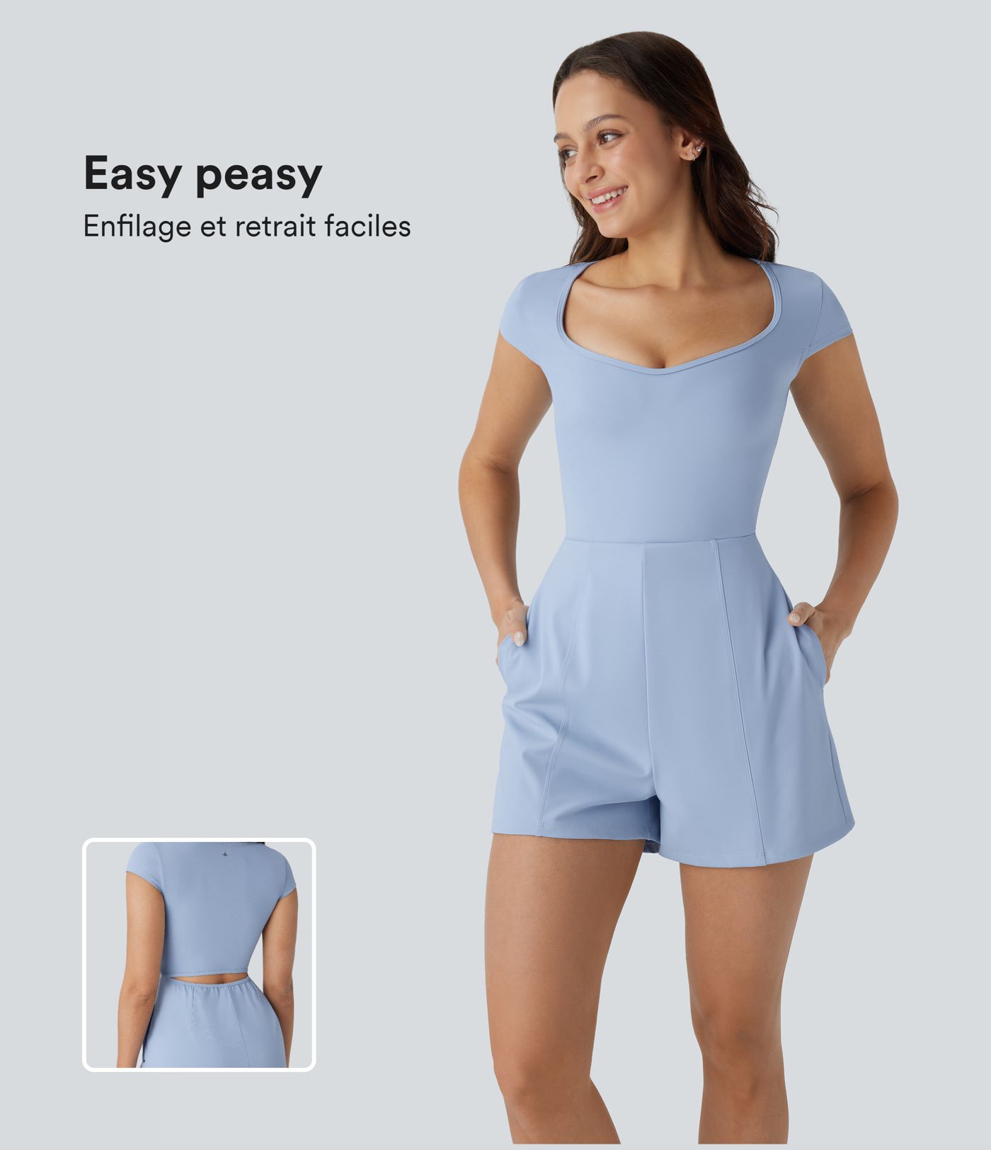 Combinaison de yoga Softlyzero™ Airy avec col U, manches courtes et poches latérales - Édition Easy Peasy Combinaison de yoga Softlyzero™ Airy avec col U, manches courtes et poches latérales - Édition Easy Peasy