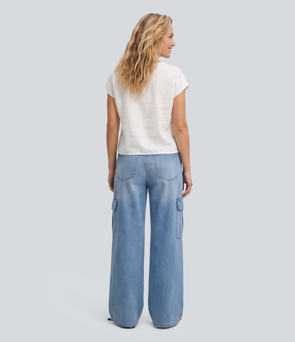 Mid Rise Baggy Casual Jeans with Pockets Mid Rise Baggy Casual Jeans with Pockets