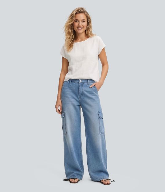Mid Rise Baggy Casual Jeans with Pockets Mid Rise Baggy Casual Jeans with Pockets