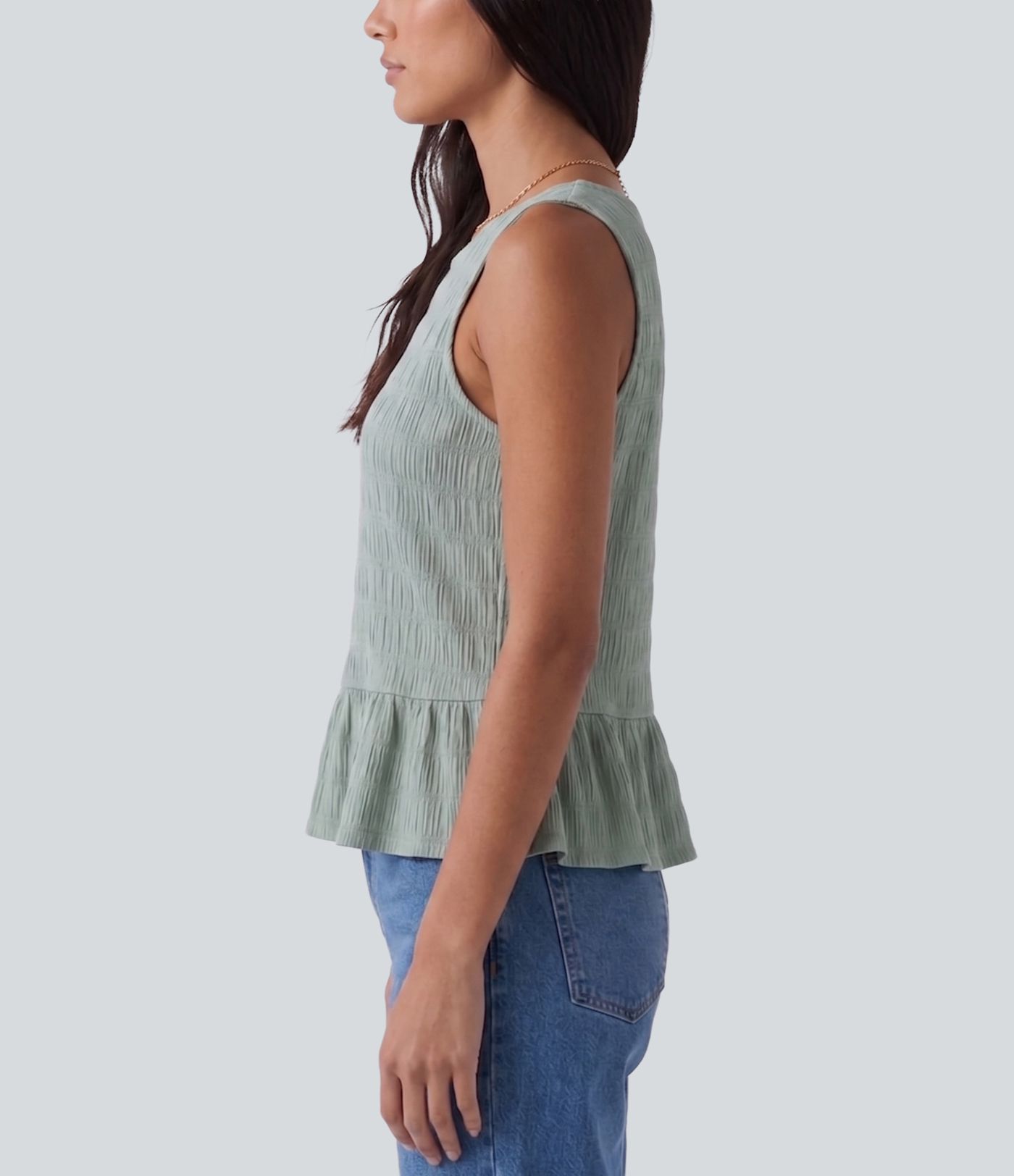 Round Neck Built-in Bra Ruffle Hem Casual Tank Top