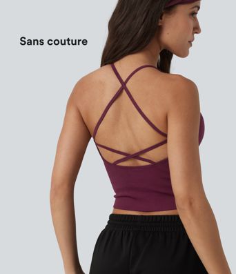 OneForm Seamless Flow Débardeur de yoga crop dos nu croisé décolleté en V profond avec soutien-gorge intégré