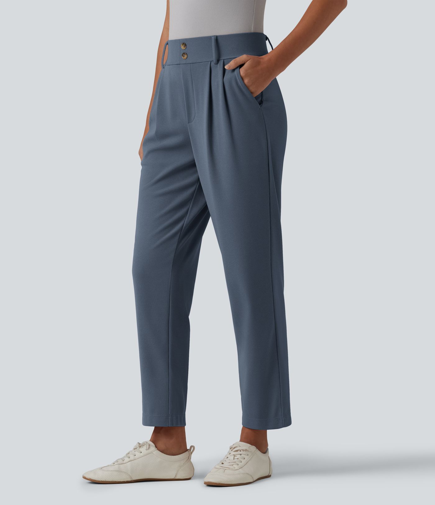 Halara Flex™ High Waisted Tapered Waffle Work Trousers with Pockets Halara Flex™ High Waisted Tapered Waffle Work Trousers with Pockets