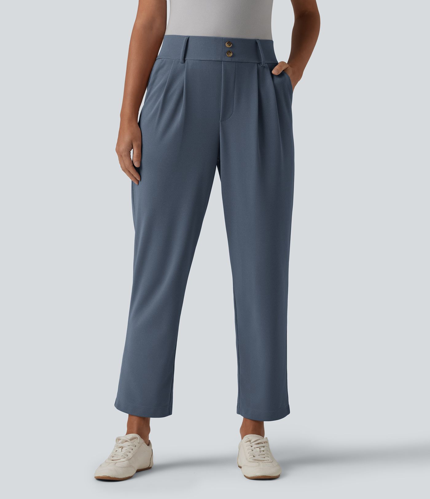 Halara Flex™ High Waisted Tapered Waffle Work Trousers with Pockets Halara Flex™ High Waisted Tapered Waffle Work Trousers with Pockets