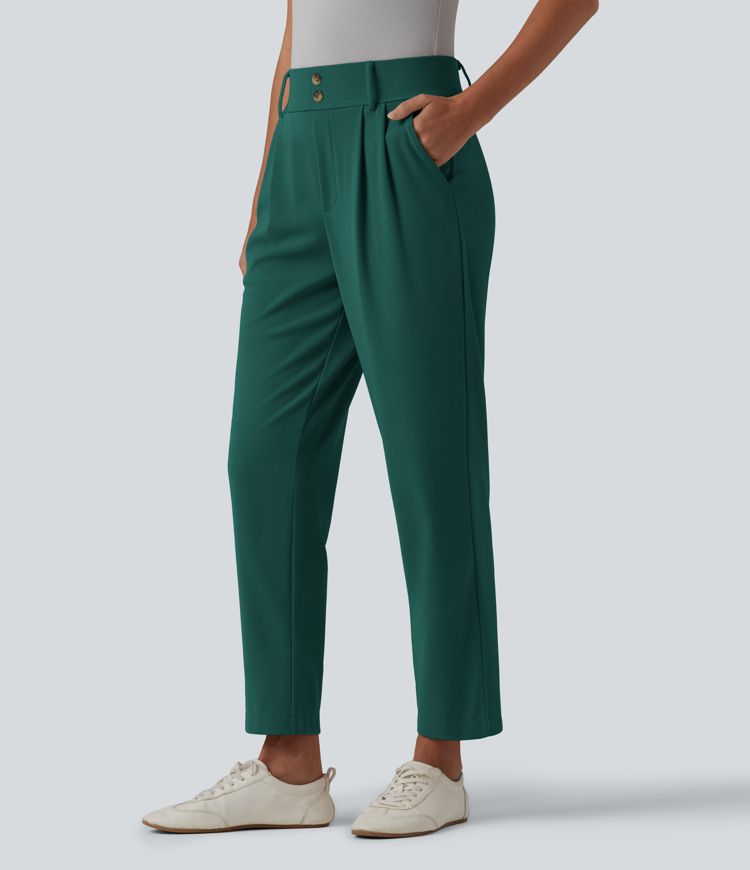 Halara Flex™ - Schmal zulaufende Bürohose mit hohem Bund, Seitentaschen und Waffelstoff