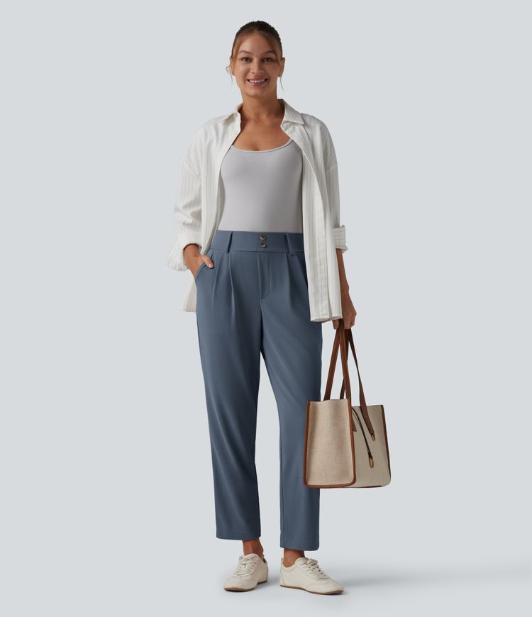 Halara Flex™ High Waisted Tapered Waffle Work Trousers with Pockets Halara Flex™ High Waisted Tapered Waffle Work Trousers with Pockets