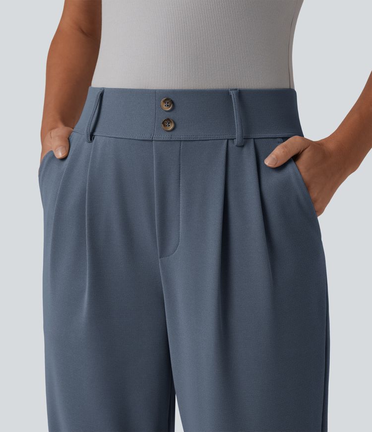 Halara Flex™ High Waisted Tapered Waffle Work Trousers with Pockets Halara Flex™ High Waisted Tapered Waffle Work Trousers with Pockets