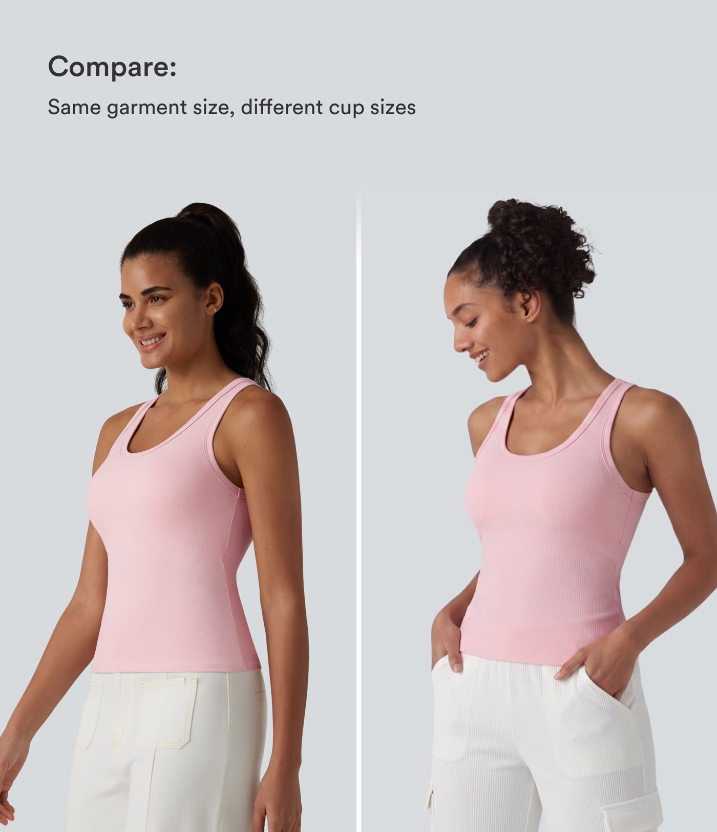 Ribbed Knit U Neck Built-in Bra Dance Tank Top B-E Cups