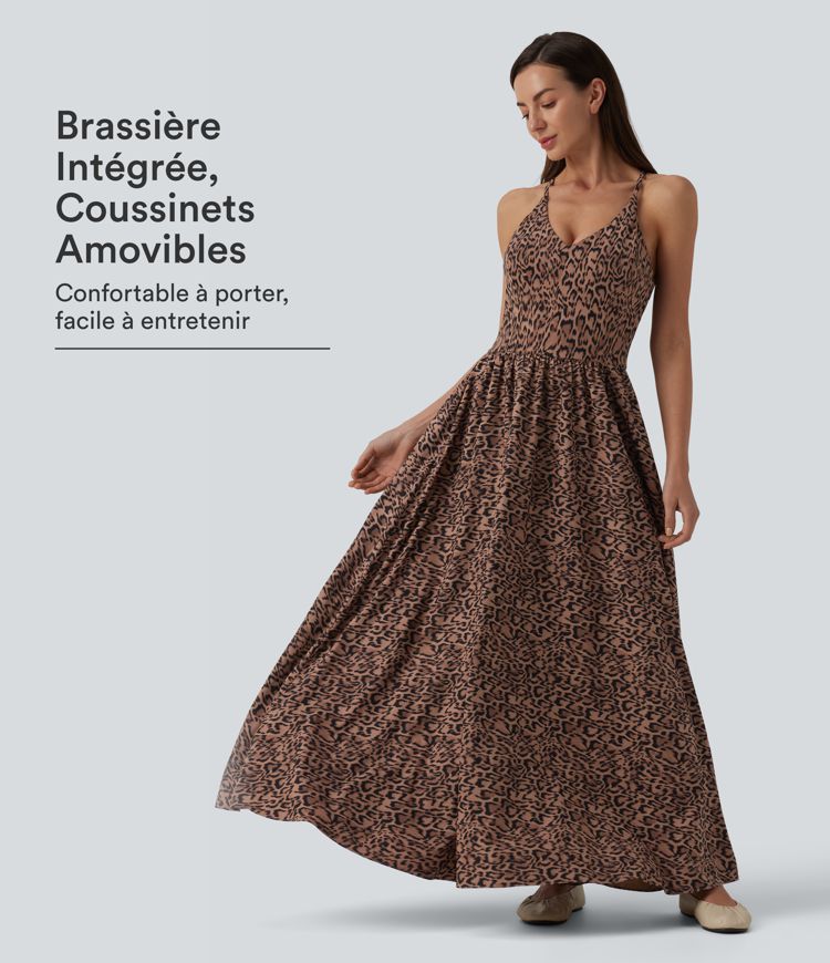 Robe longue fluide décontractée à bretelles avec poches