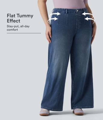 Halara Flex™ Plus Size High Waisted Tummy Control Wide Leg Casual Jeans with Pockets