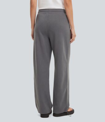 Mid Rise Drawstring Casual Wide-leg Pants with Pockets