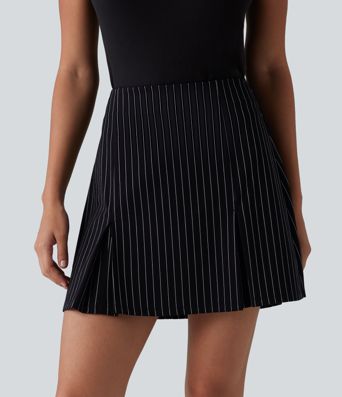 High Waisted Longer Mini 2-in-1 Cool Touch Stripe Work A-Line Skirt