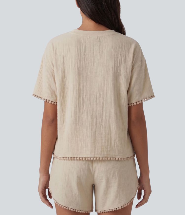 V Neck Short Sleeve Lounge Top
