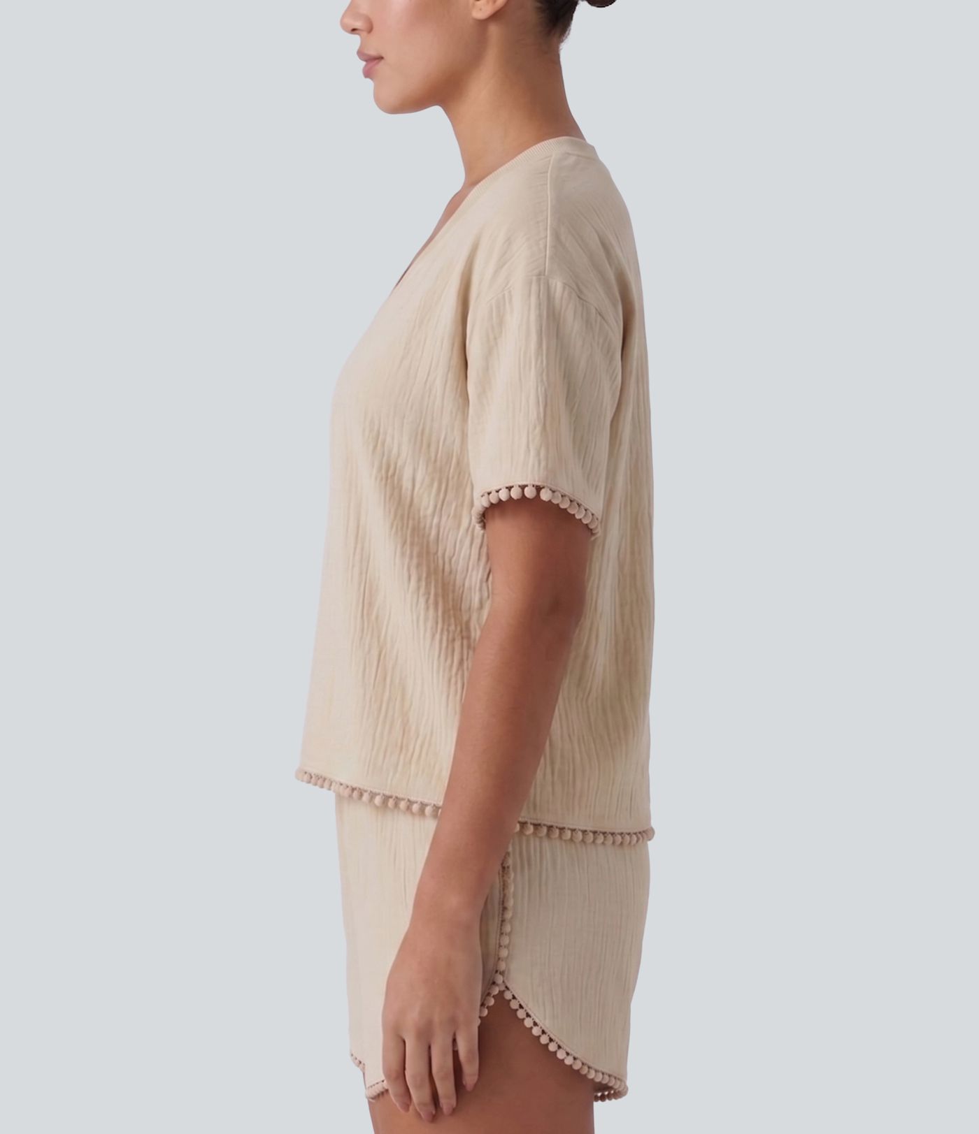 V Neck Short Sleeve Lounge Top