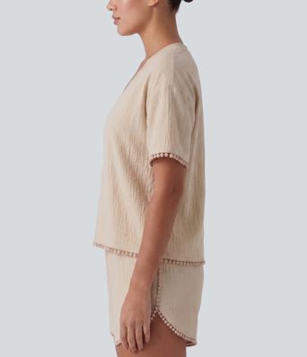 V Neck Short Sleeve Lounge Top