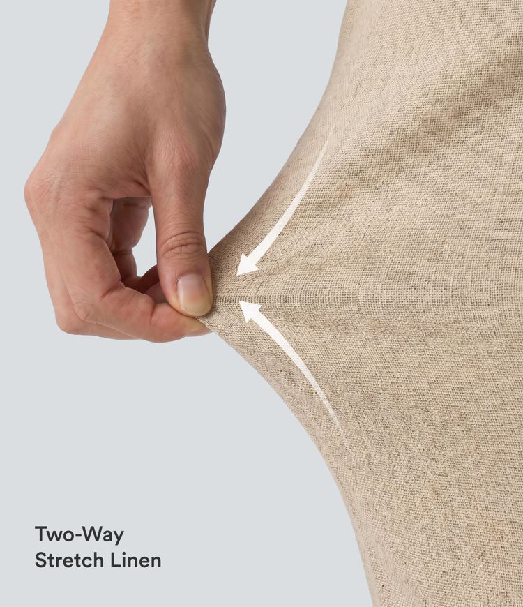 High Waisted Tapered Casual Stretch Linen Pants with Pockets