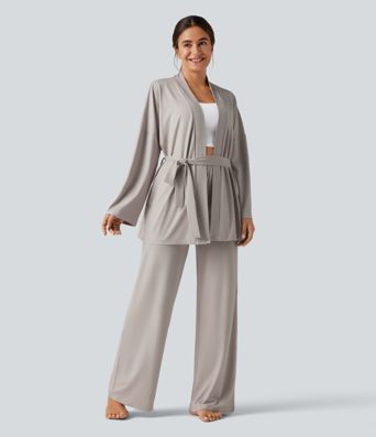Open Front Long Sleeve Belted Lounge Top