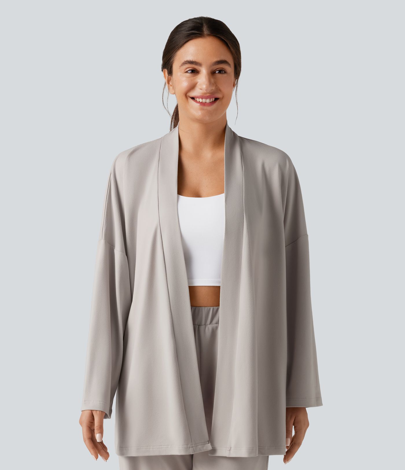 Open Front Long Sleeve Belted Lounge Top