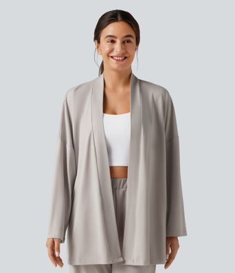 Open Front Long Sleeve Belted Lounge Top