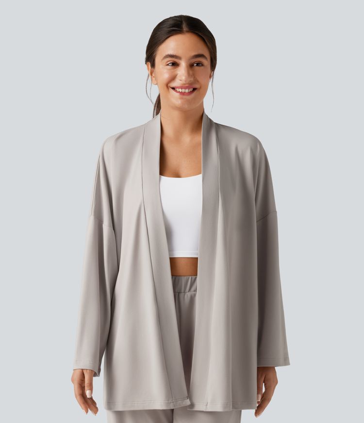 Open Front Long Sleeve Belted Lounge Top